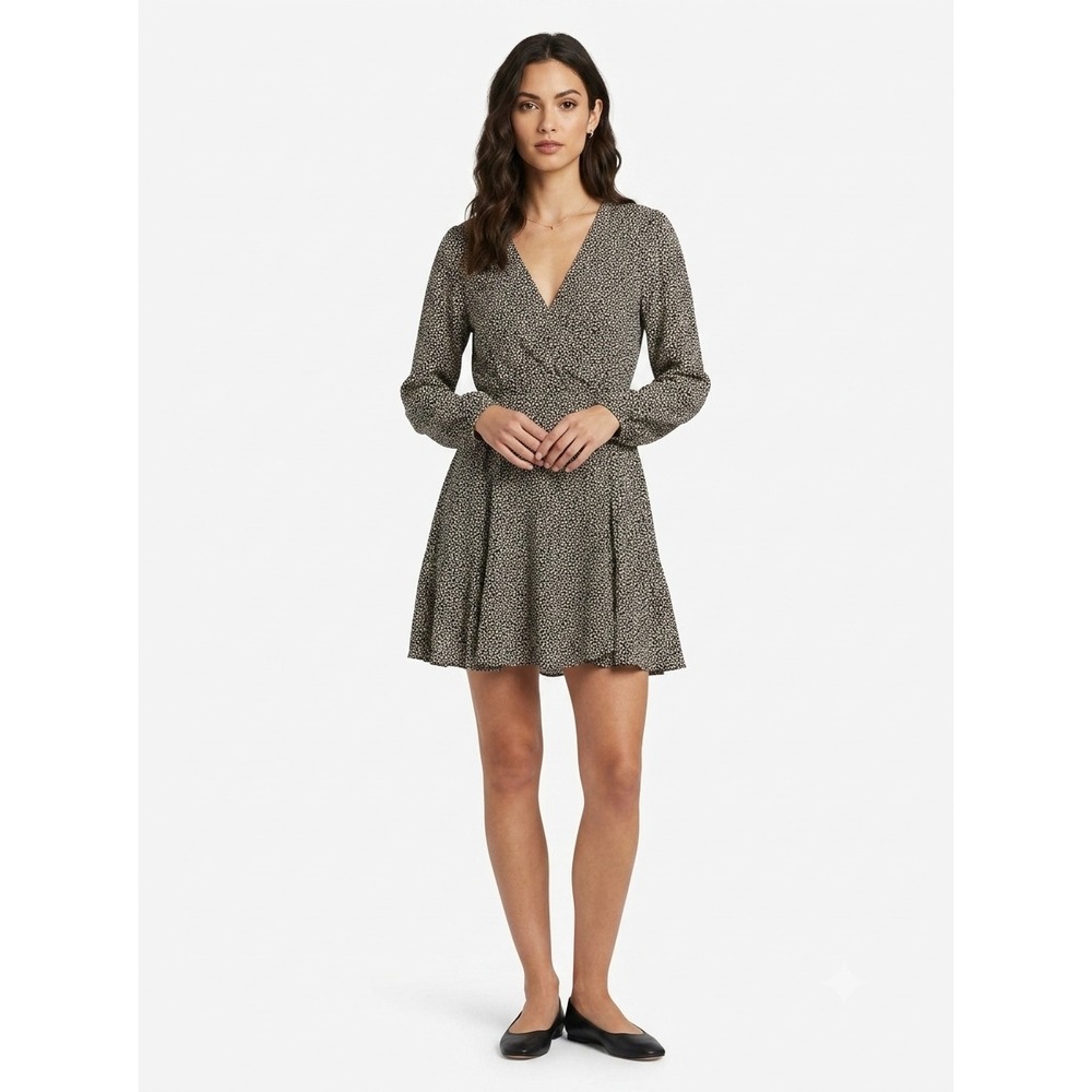 Maeve by Anthropologie Mini Dress Womens M Black White Cheetah Print Long Sleeve